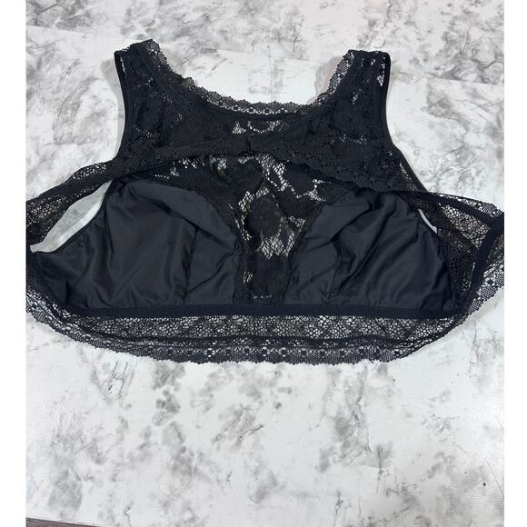 Victoria's Secret Bralette L Lace Sheer Black Lined Bra High Chest Open Back - Picture 7 of 8